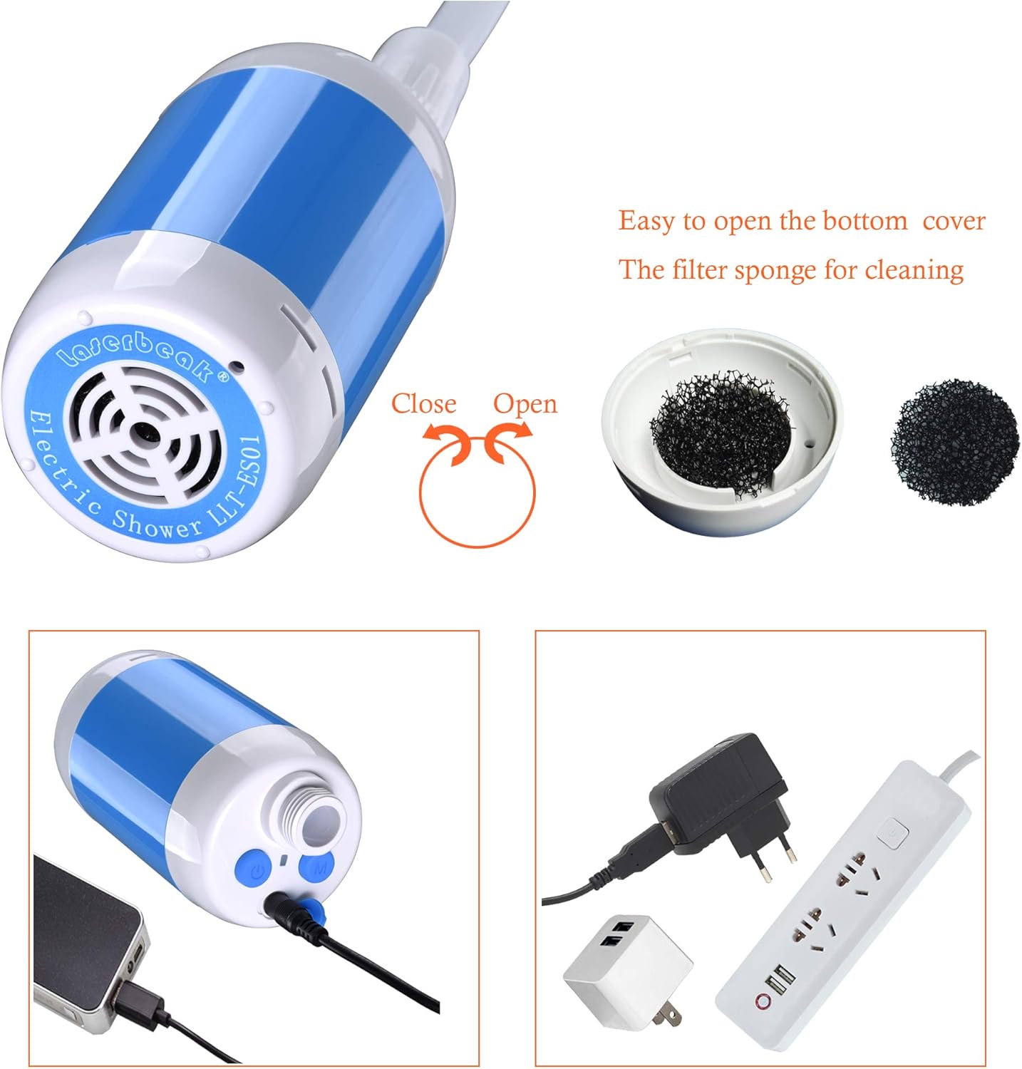 USB Rechargeable Portable Outdoor Shower Set - for Hiking, Bathing, Traveling