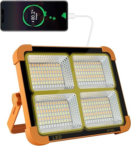 Portable LED Work Light, Rechargeable Solar Flood Light with Foldable Stand