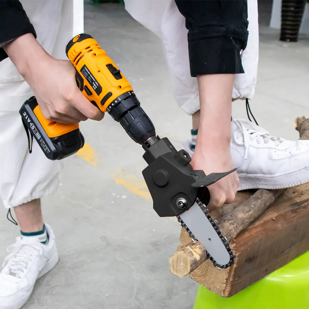 Electric drill modified into an electric saw adapter