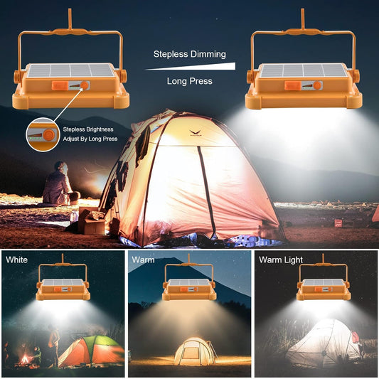 Portable LED Work Light, Rechargeable Solar Flood Light with Foldable Stand
