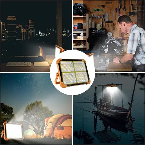 Portable LED Work Light, Rechargeable Solar Flood Light with Foldable Stand